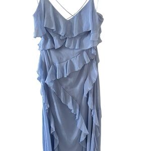 Zara Light Blue Asymmetrical Ruffle Dress